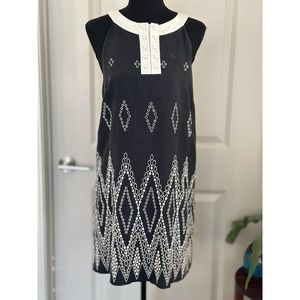 Tibi Silk Blend Sleeveless Sheath Dress Embroidered Black/Cream Sz. 10